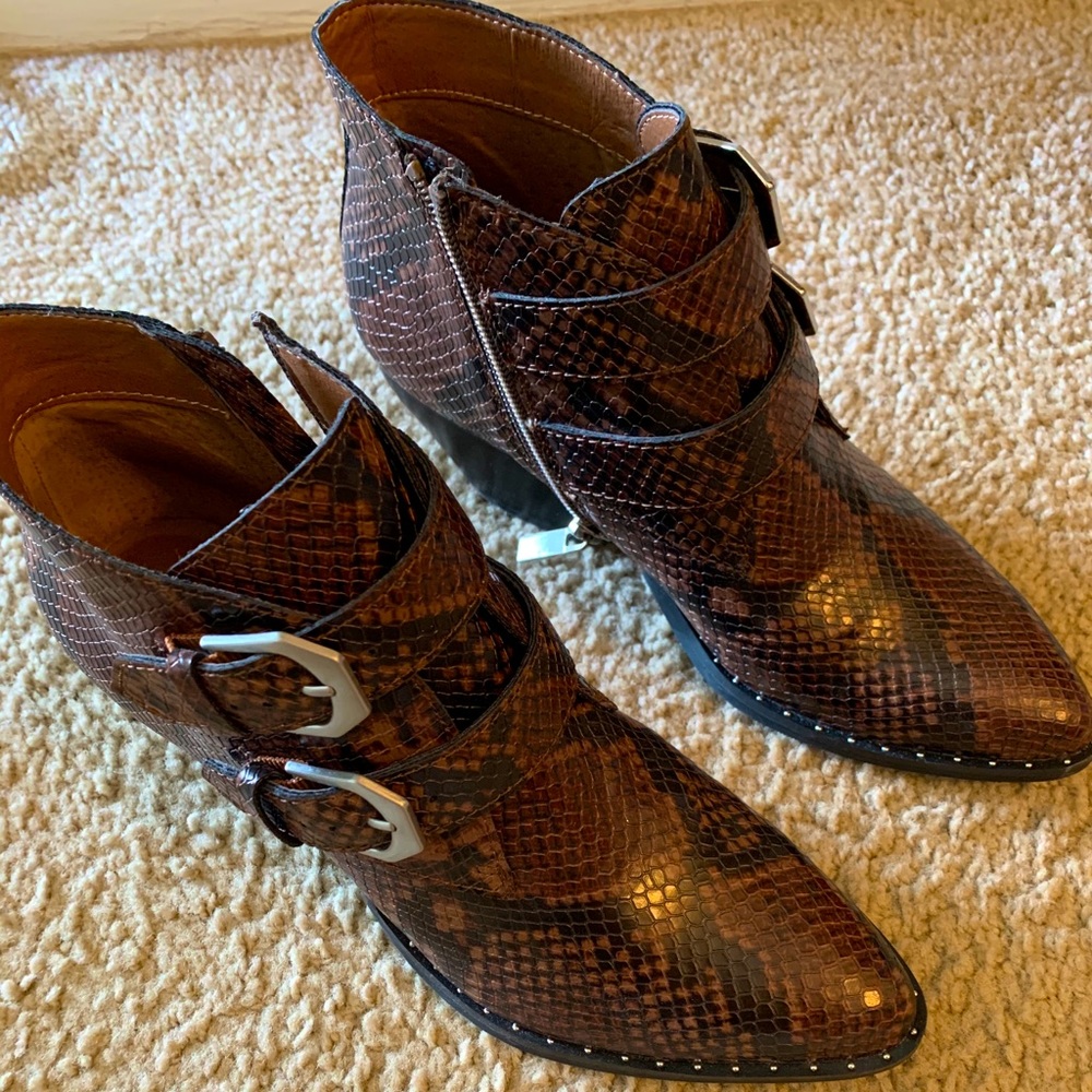 Snake print ankle booties